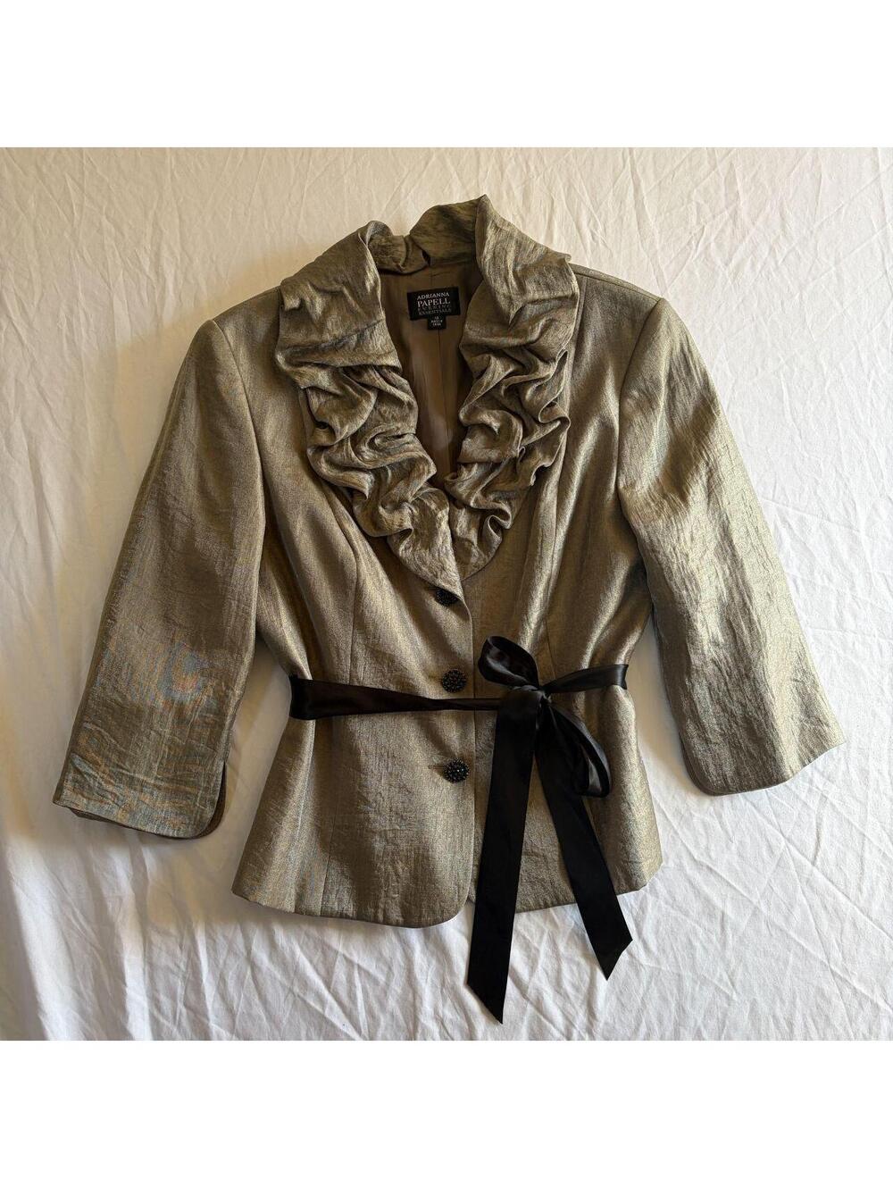 Silver Evening Jacket Blazer Ruffles Bow Witchy Goth